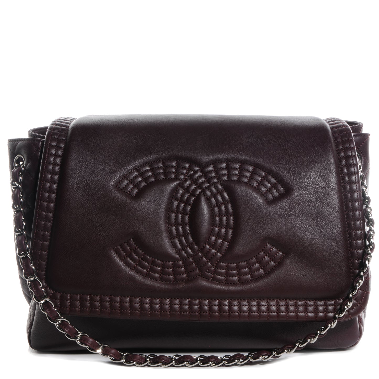 Calfskin Coco Bengal Accordion Flap Plum