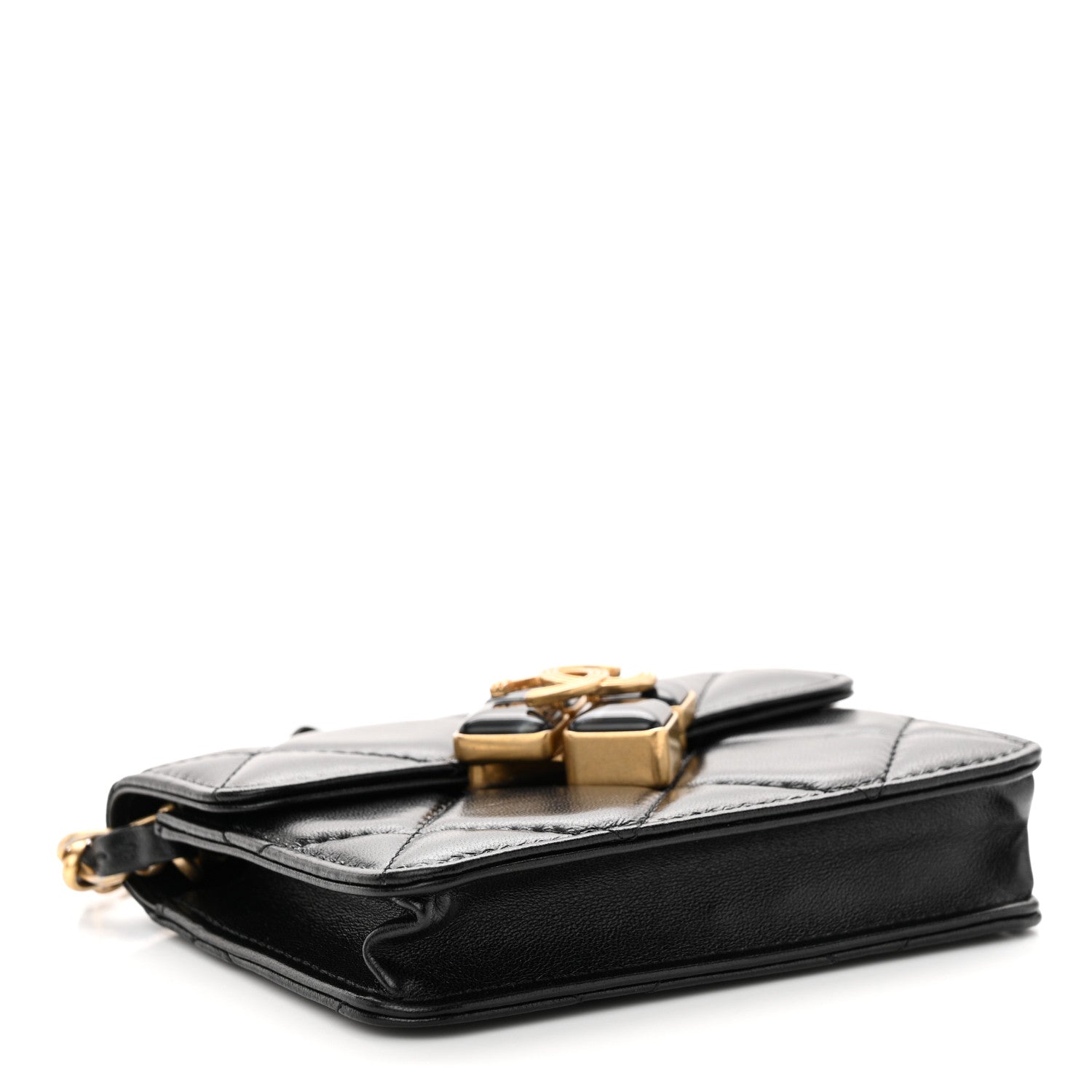 Chanel Lambskin Quilted Diamond Lock Card Holder On Chain Black 4 of 11
