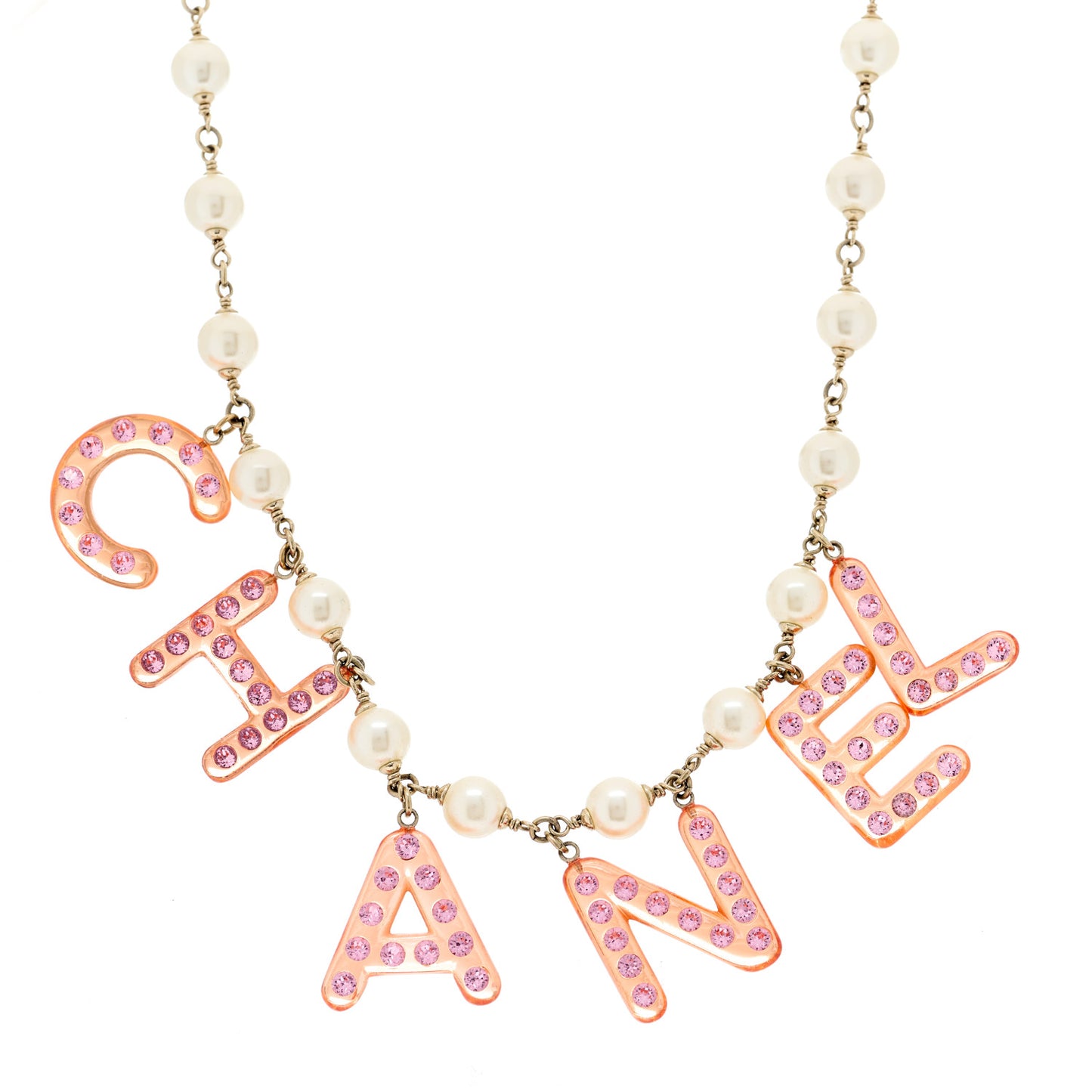 Pearl Resin Crystal Logo Choker Necklace Light Gold Pink