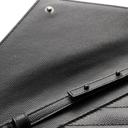 Saint Laurent Grain De Poudre Matelasse Chevron Monogram Monochrome Chain Wallet Black 11 of 14