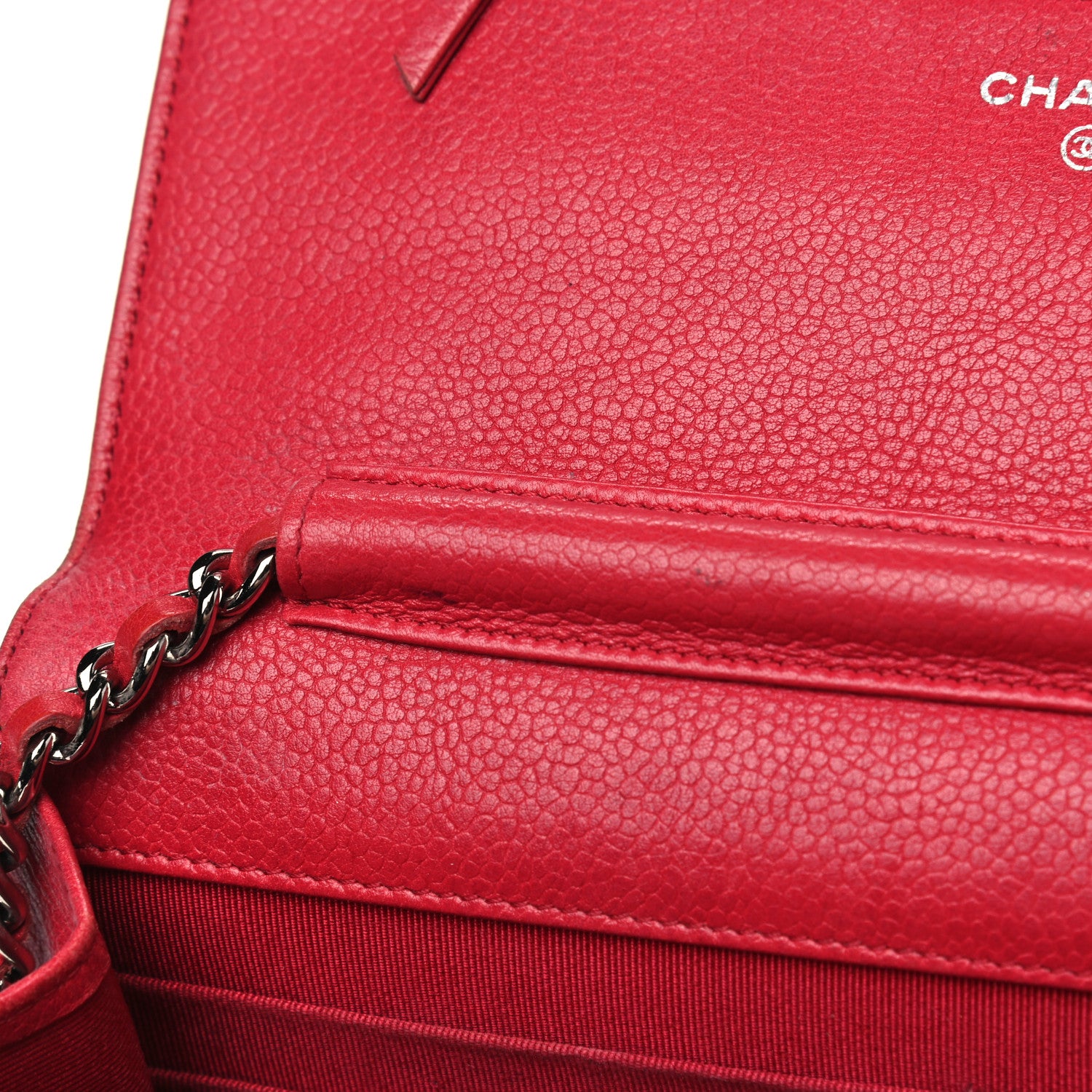 Chanel Caviar Quilted Wallet on Chain WOC Red 10 of 16