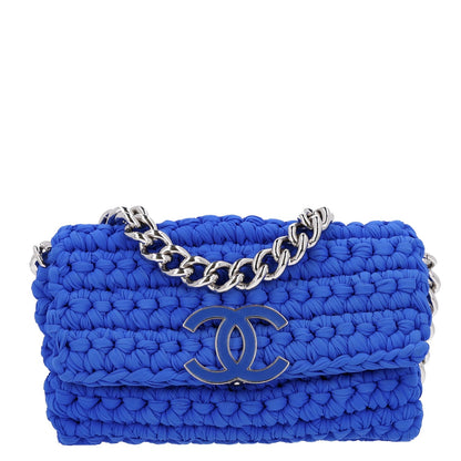 Chanel Woven Fabric Single Flap Blue 1 of 10