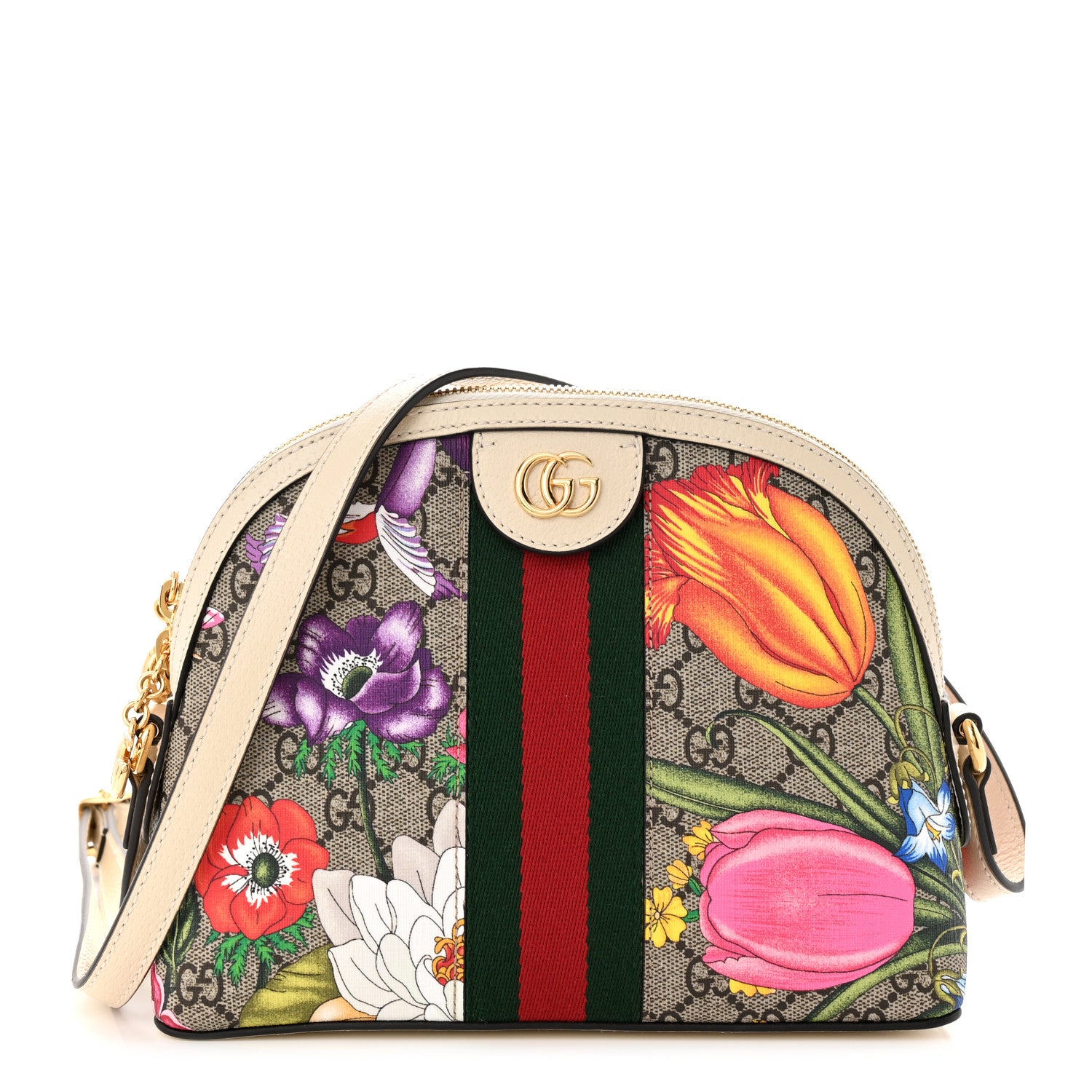 Gucci GG Supreme Monogram Flora Web GG Small Ophidia Dome Shoulder Bag White 1 of 11