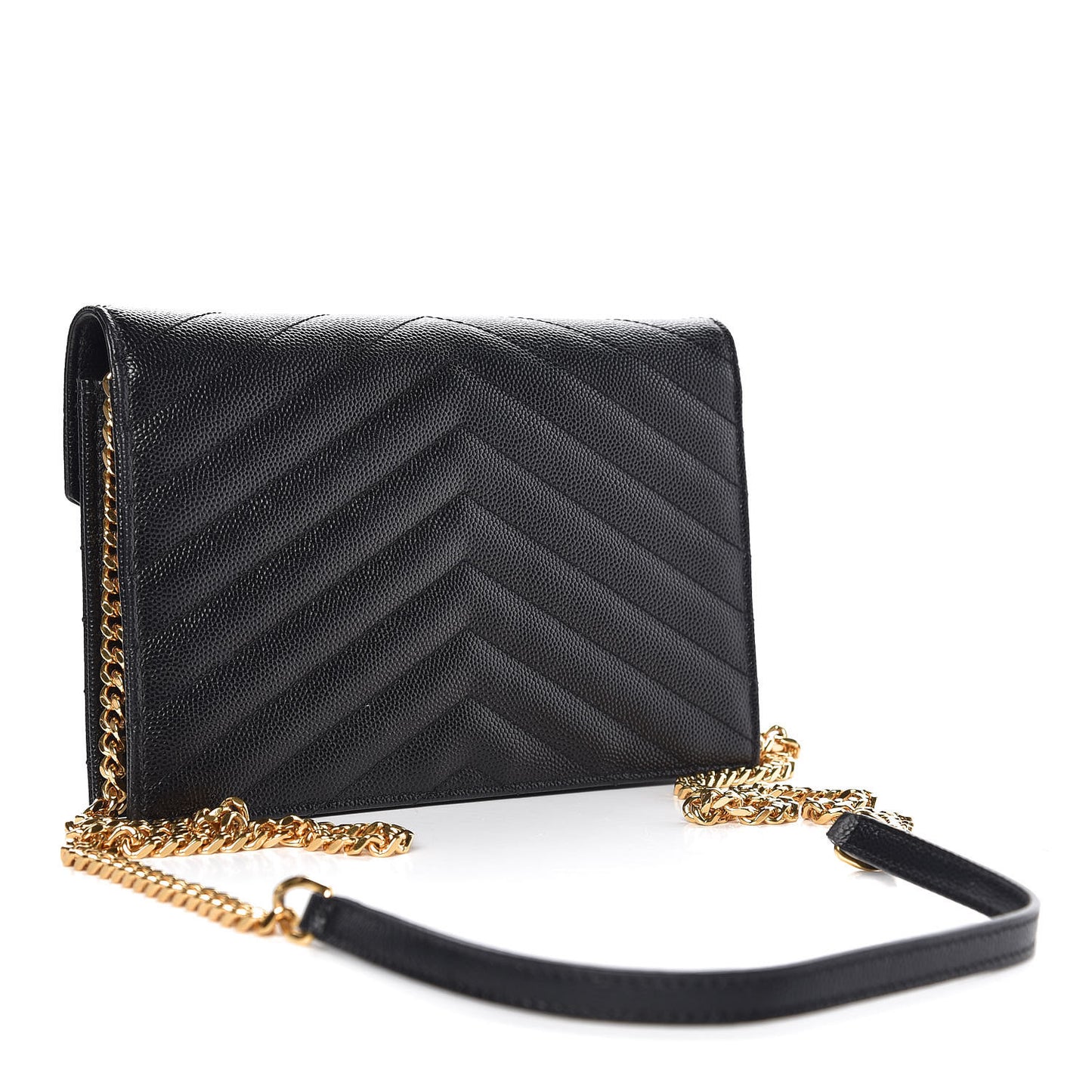 Grain De Poudre Matelasse Chevron Monogram Envelope Chain Wallet Black