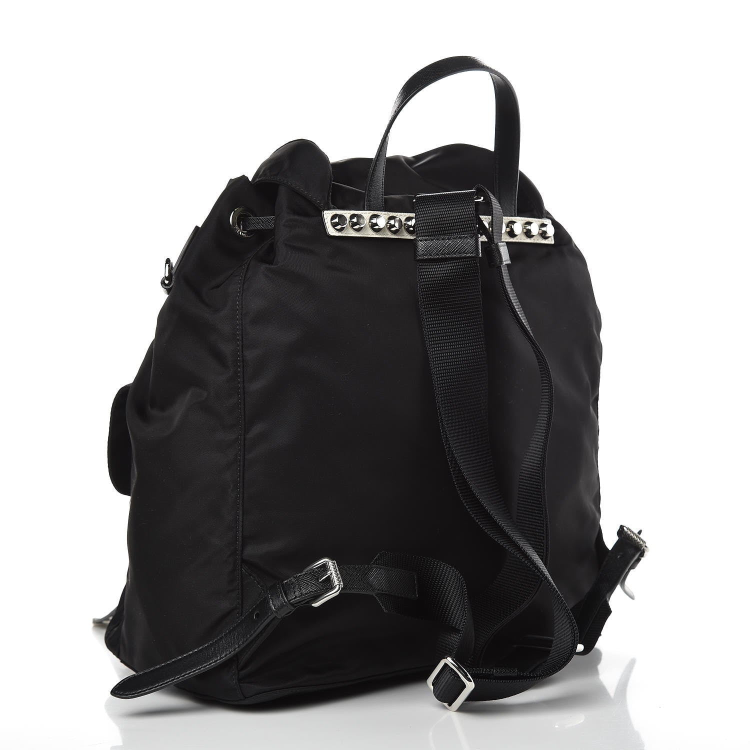 Prada Nylon New Vela Studded Backpack Black White 3 of 7