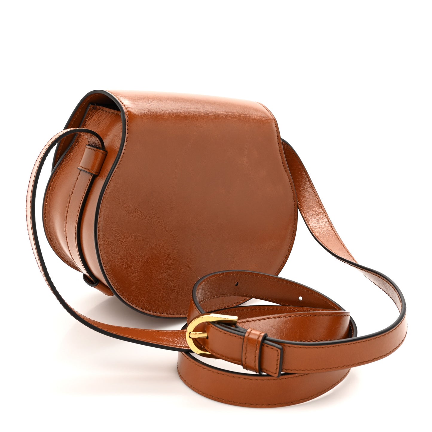 Shiny Calfskin Small Marcie Saddle Bag Clay Brown