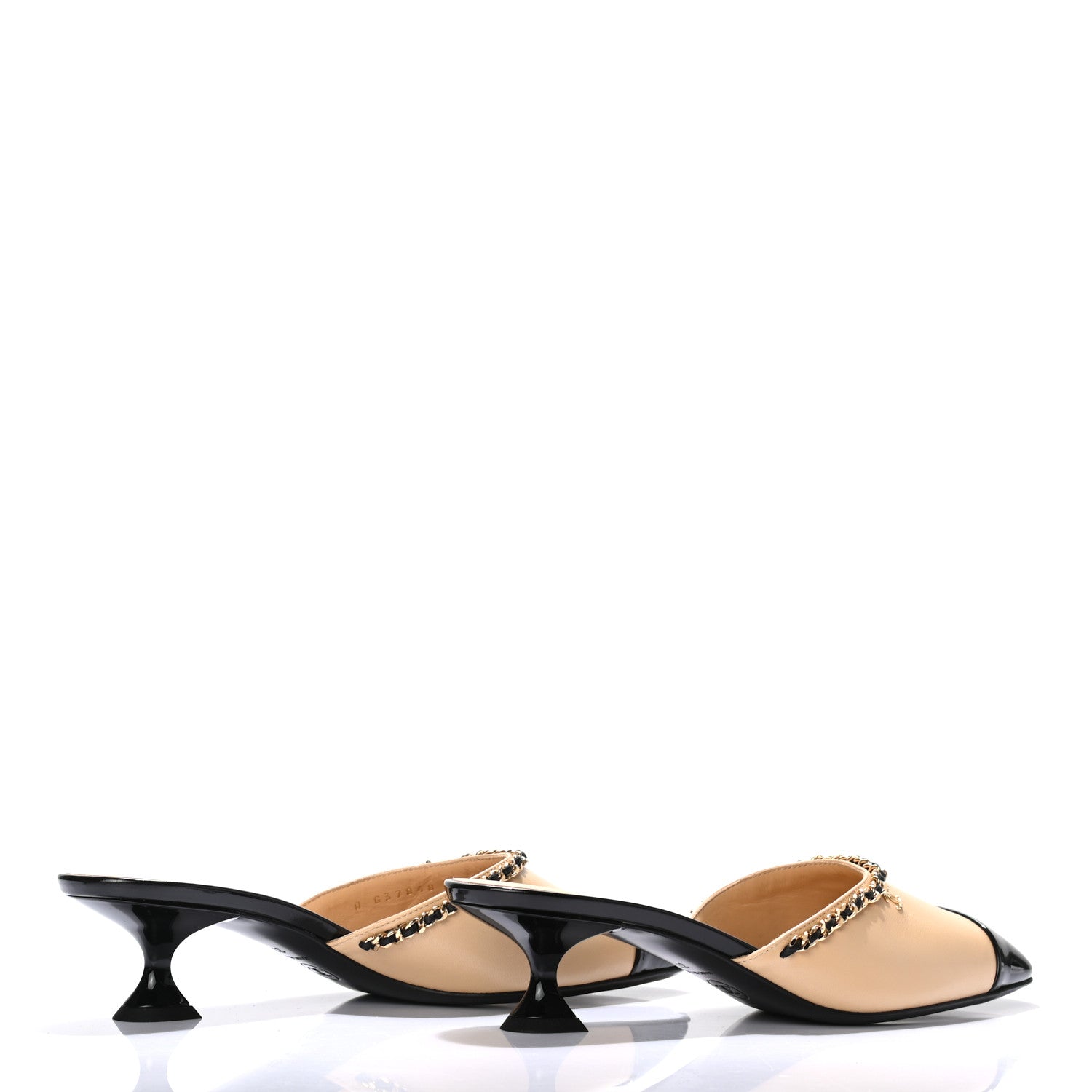 Chanel Lambskin Patent Cap Toe Chain Mule 37 Beige Black 3 of 7