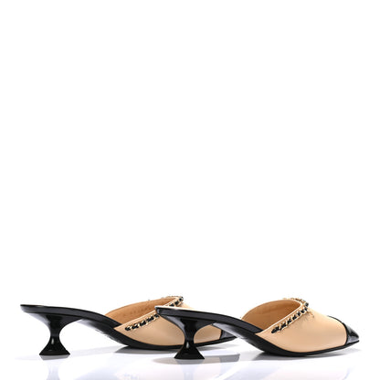 Chanel Lambskin Patent Cap Toe Chain Mule 37 Beige Black 3 of 7