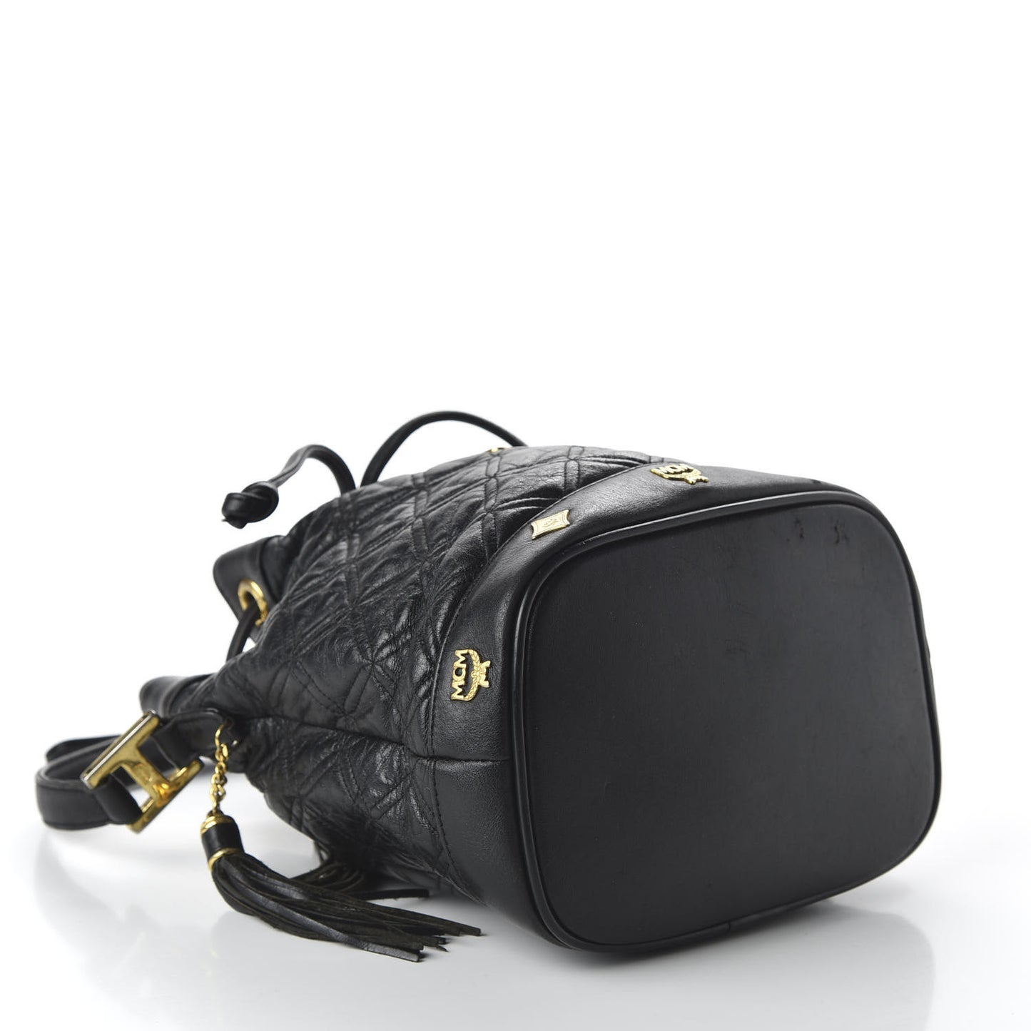 Calfskin Quilted Studded Bucket Bag Black