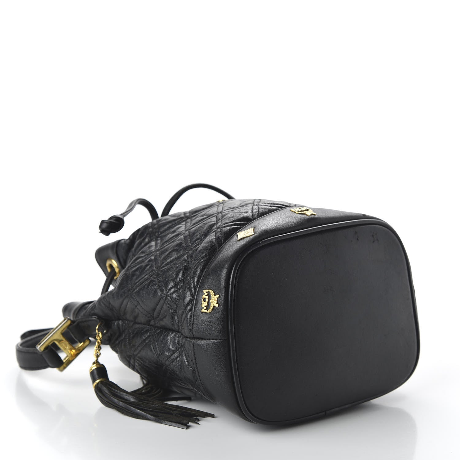 MCM Calfskin Quilted Studded Bucket Bag Black 4 of 10