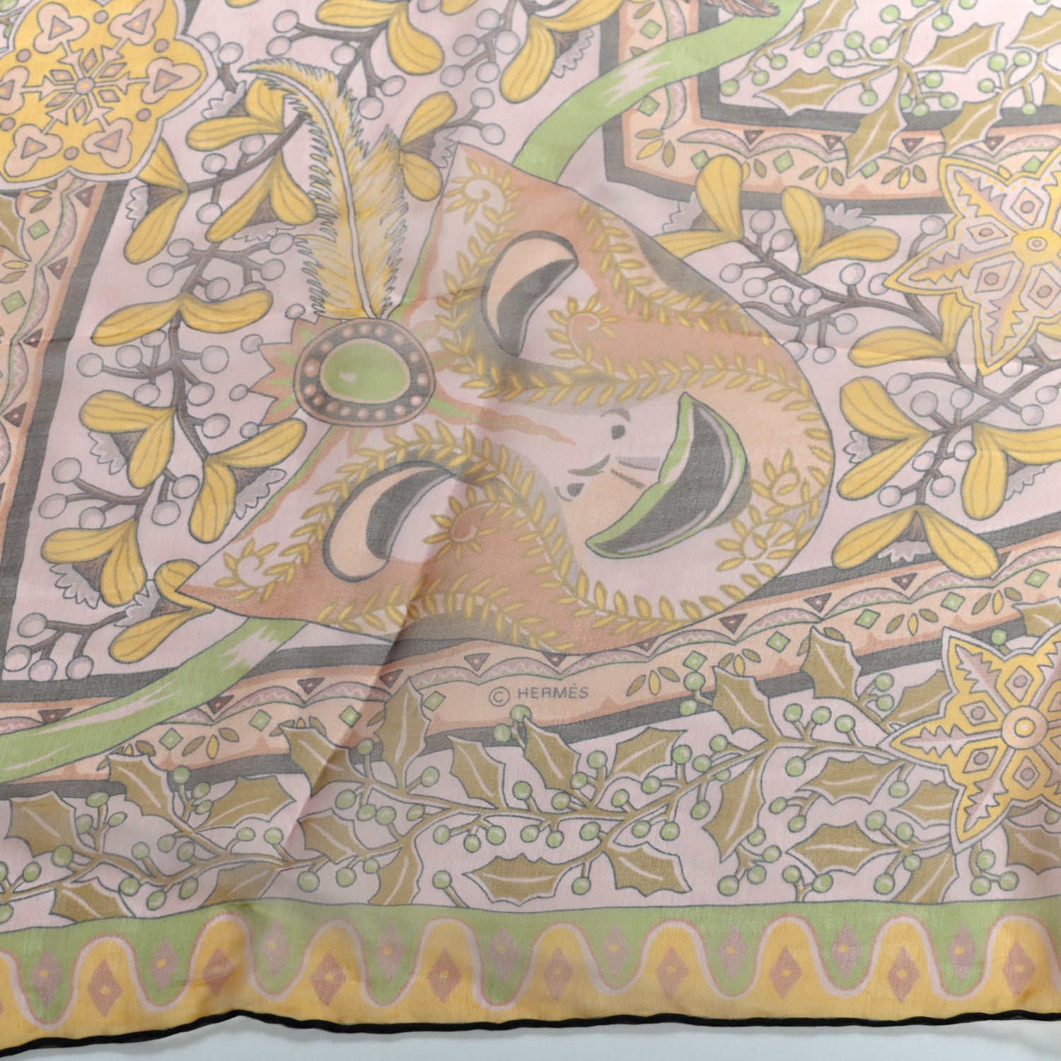 Hermes Silk Mousseline Axis Mundi Shawl 140 Poudre Irise Moutarde Vert 3 of 4