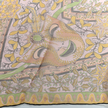 Hermes Silk Mousseline Axis Mundi Shawl 140 Poudre Irise Moutarde Vert 3 of 4