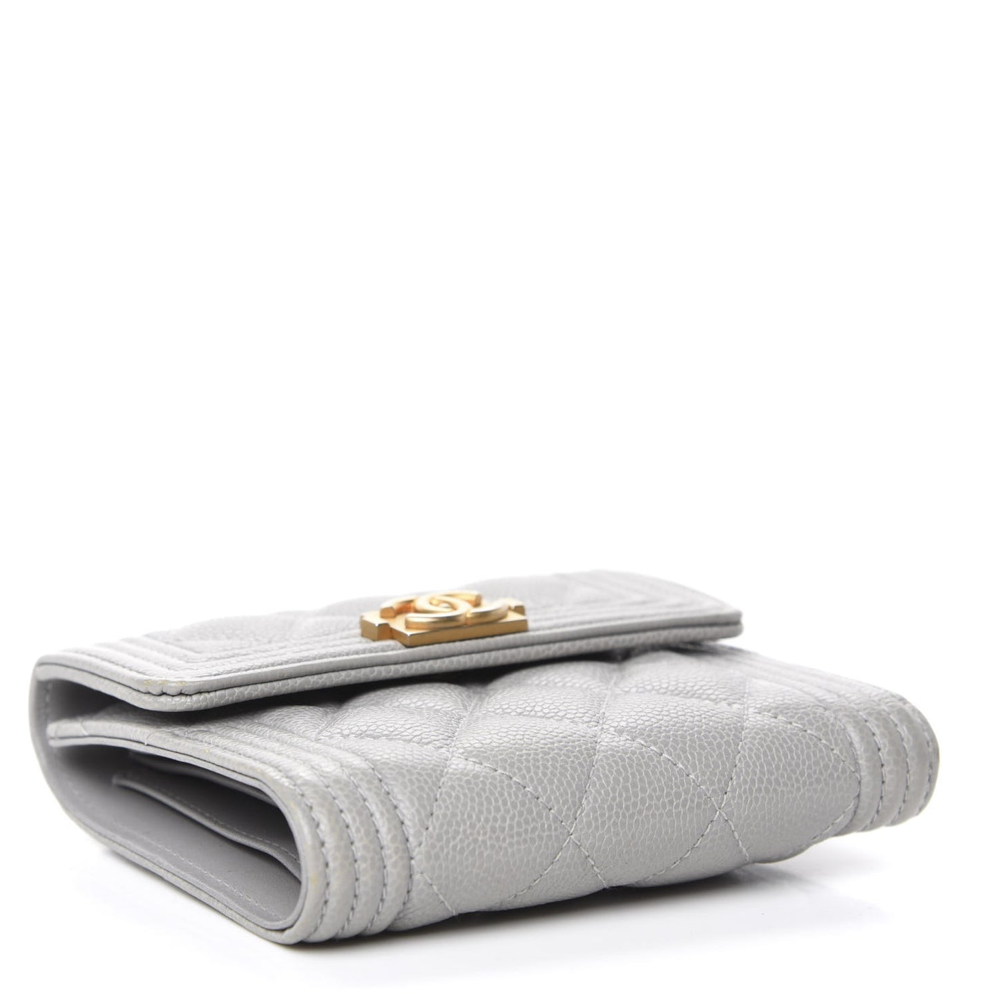 Caviar Quilted Compact Boy Flap Wallet Grey
