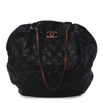 Chanel Crumpled Grained Calfskin Drawstring Tote Black 1 of 14