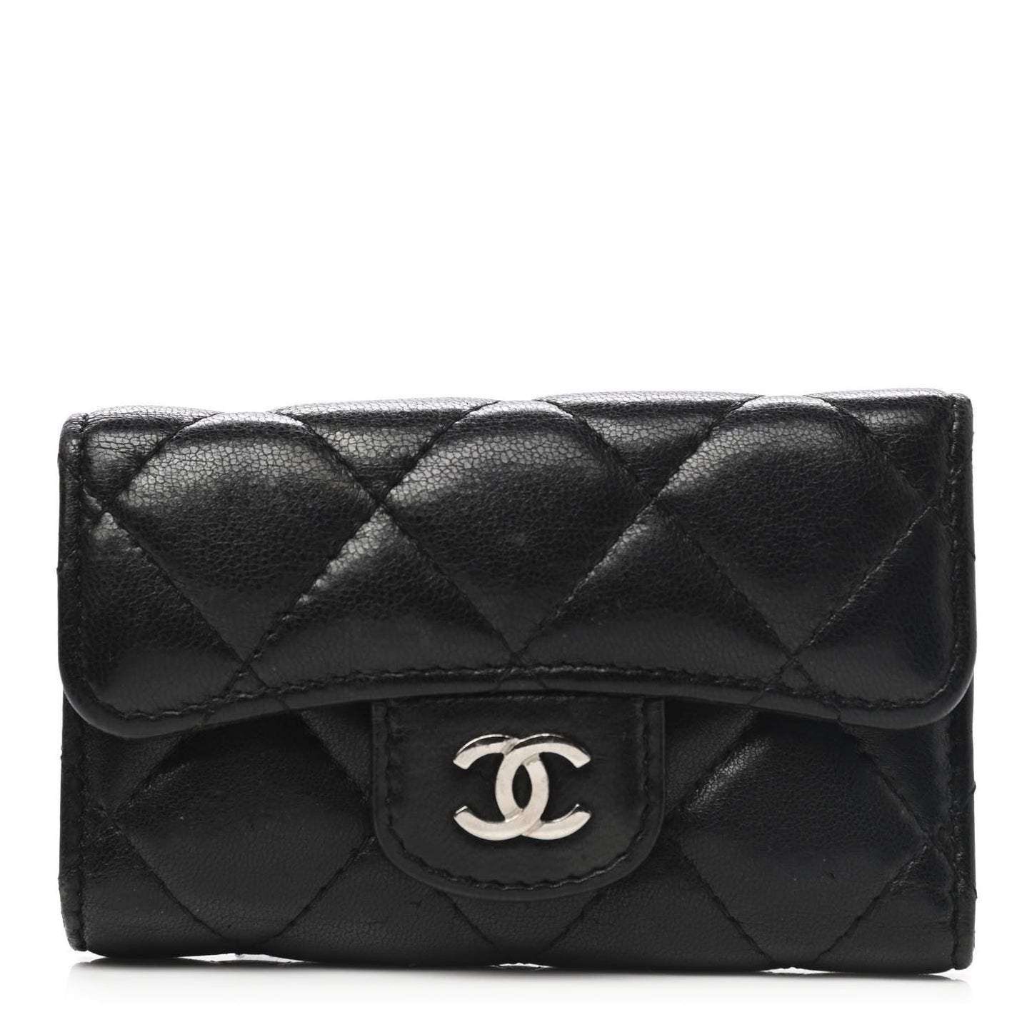Lambskin Quilted 6 Key Holder Black