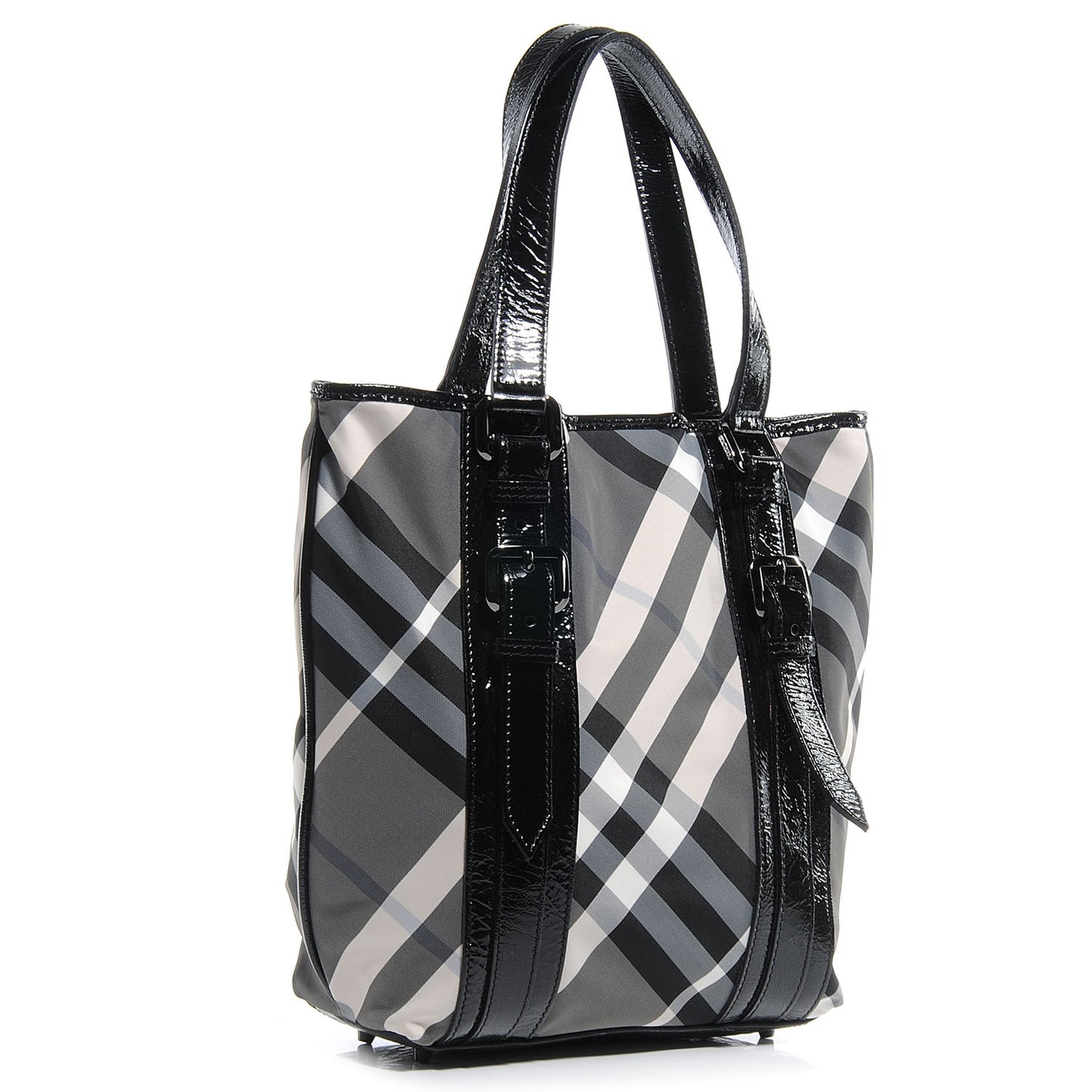 Patent Trim Smoked Check Tote Black