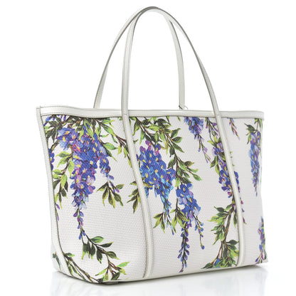 Dolce & Gabbana Woven Canvas Floral Print Small Escape Tote White Multicolor 3 of 10
