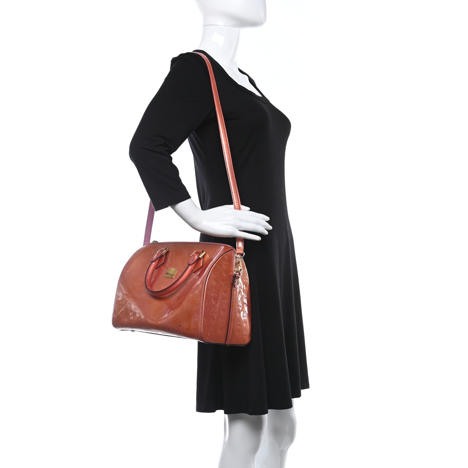 MCM Patent Monogram Boston Bag Bronze 2 of 13