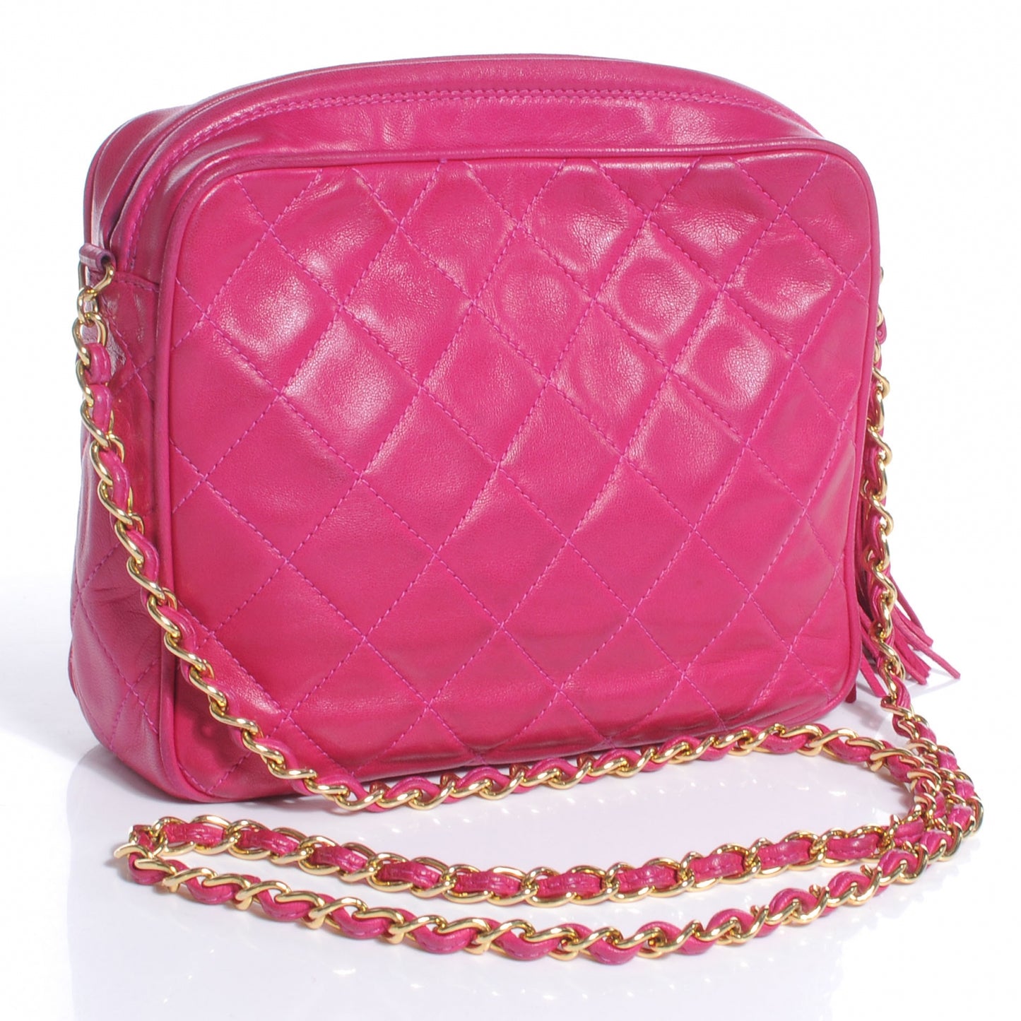 Lambskin Tassel Camera Case Fuchsia