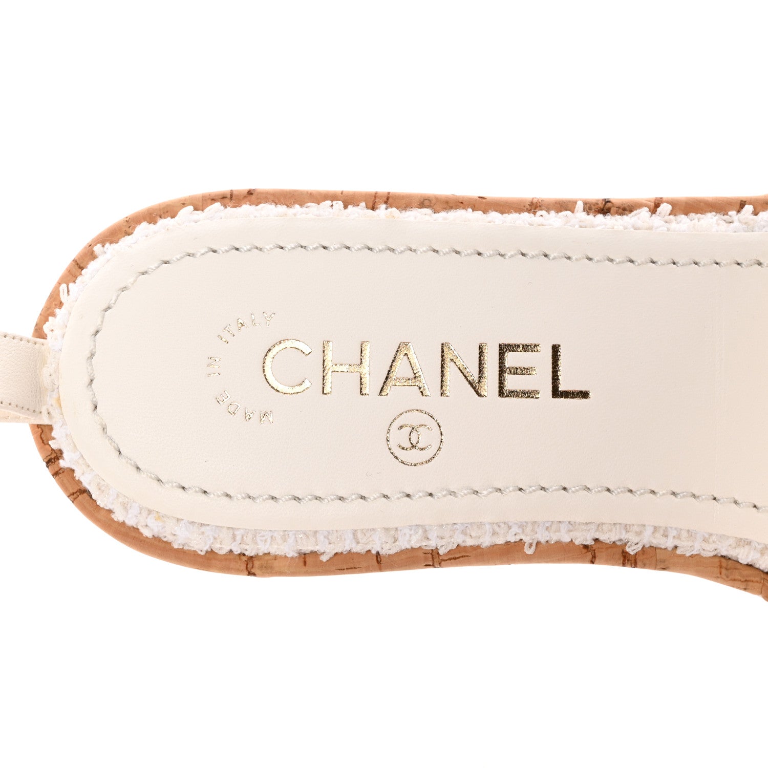Chanel Tweed Cork CC Chain Mule Sandal 38 White 7 of 11