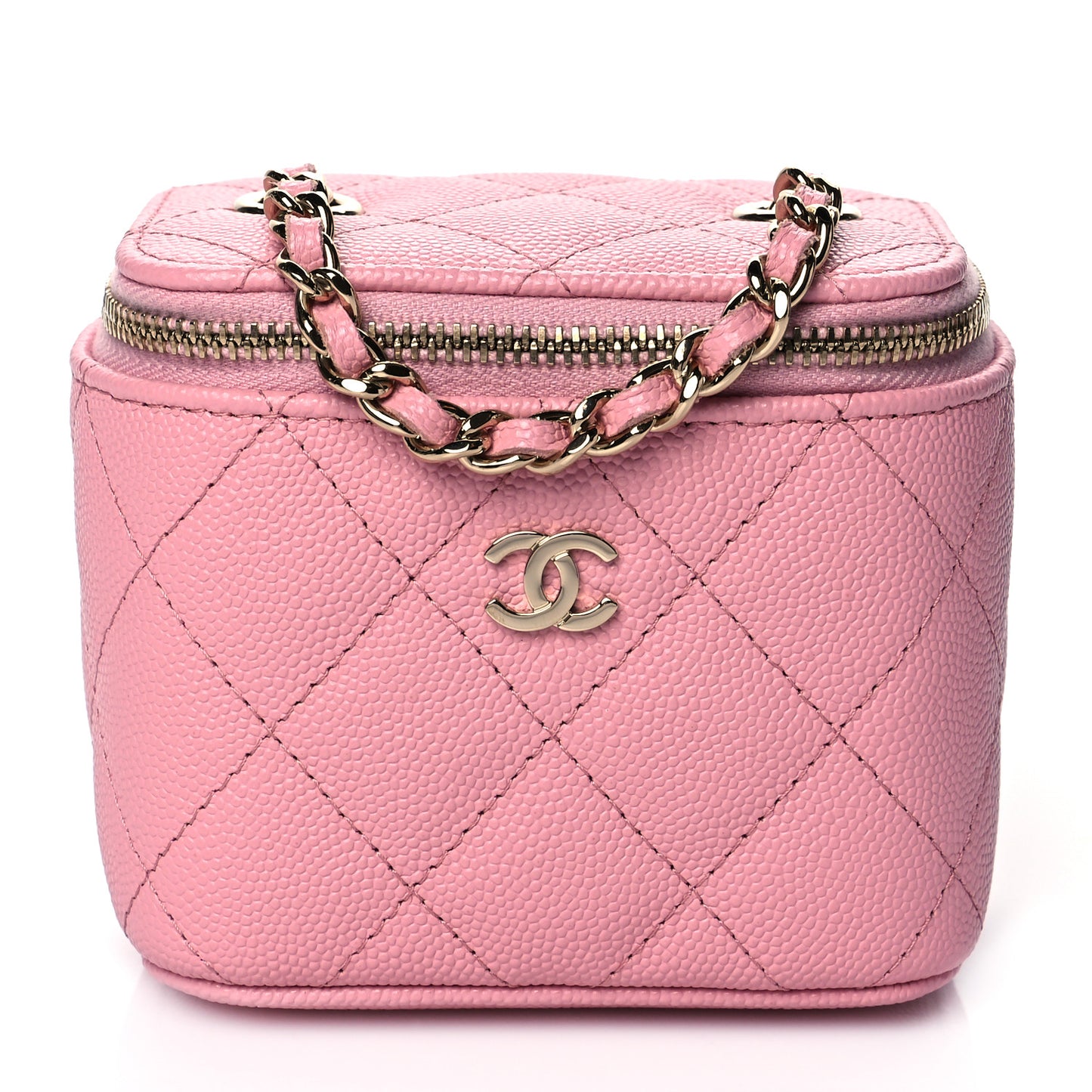 Caviar Quilted Mini Vanity Case With Chain Light Pink