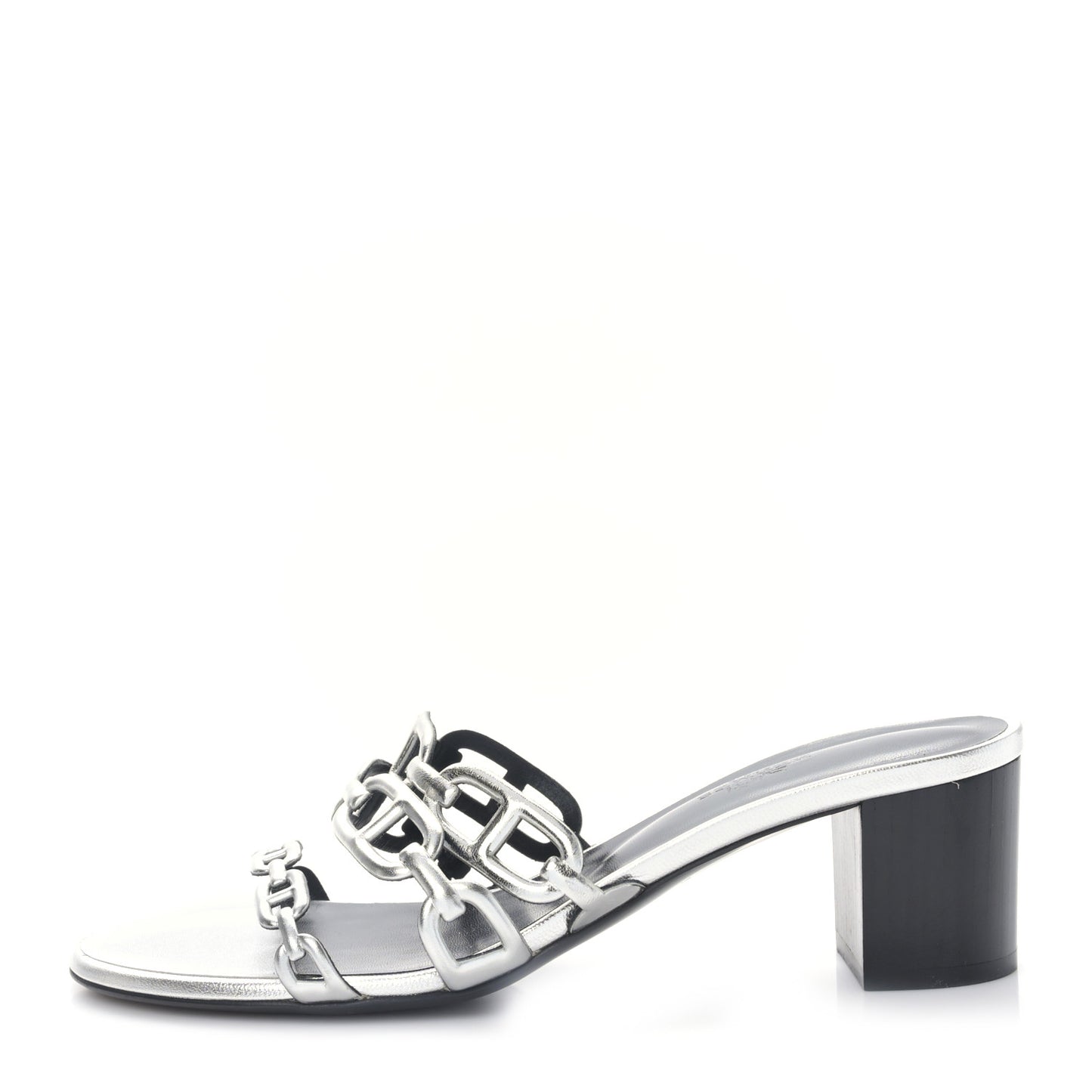 Metallic Calfskin Tandem Sandals 38 Gris Argente