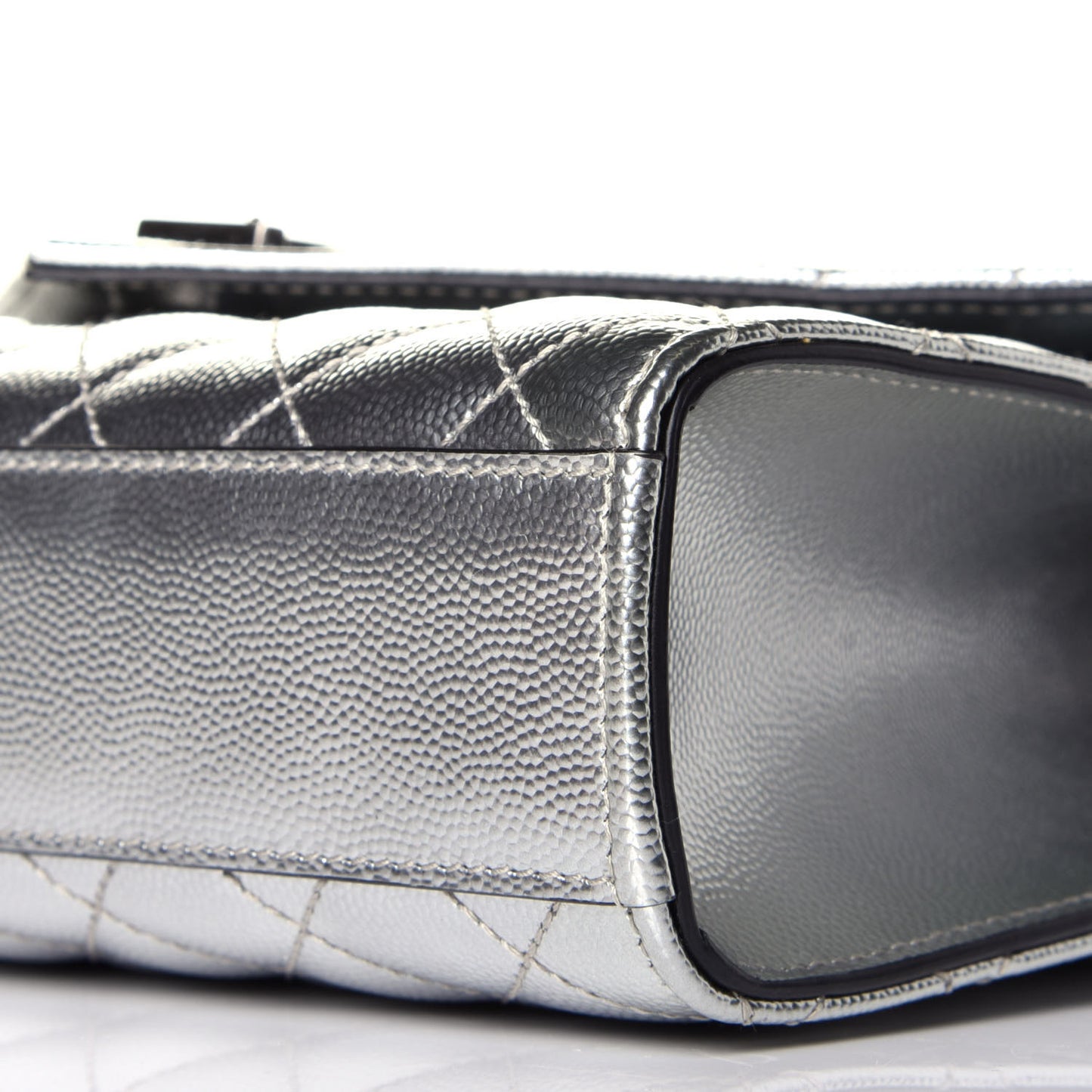 Metallic Grain De Poudre Textured Mixed Matelasse Triquilt Medium Monogram Satchel Silver