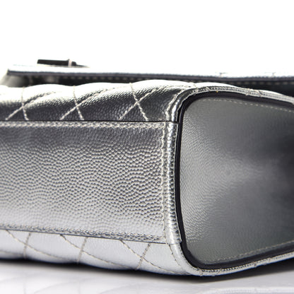 Saint Laurent Metallic Grain De Poudre Textured Mixed Matelasse Triquilt Medium Monogram Satchel Silver 8 of 8