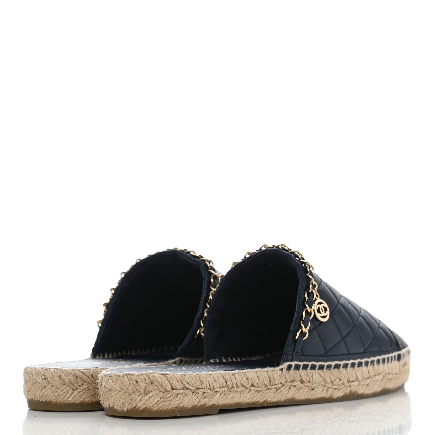 Chanel Lambskin Grosgrain Quilted CC Chain Espadrille Mules 41 Black 4 of 10