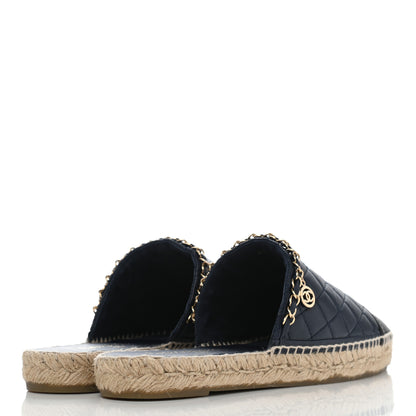Chanel Lambskin Grosgrain Quilted CC Chain Espadrille Mules 41 Black 4 of 10