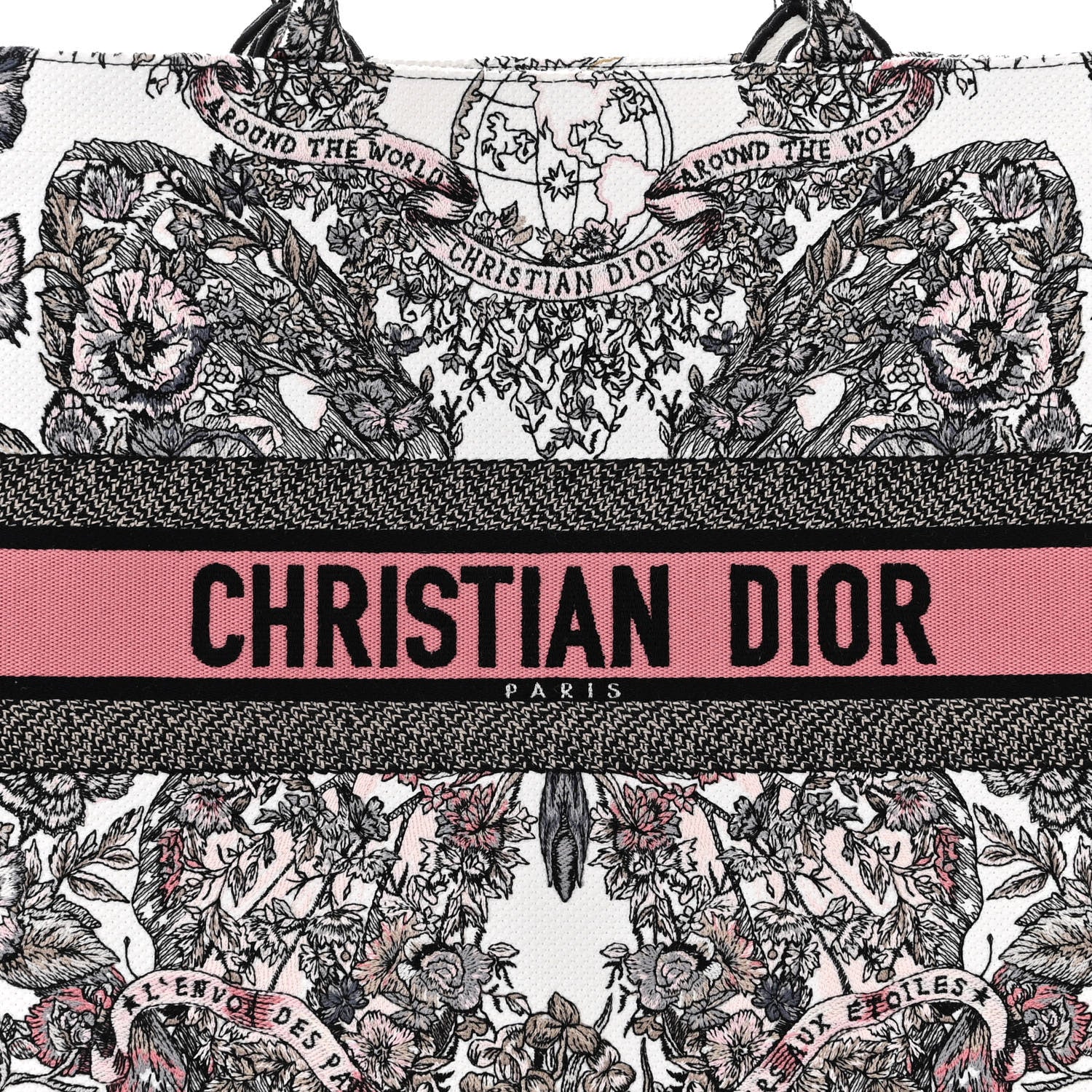 Christian Dior Canvas Embroidered Large Butterfly Around The World Book Tote White Pastel Pink 8 of 12