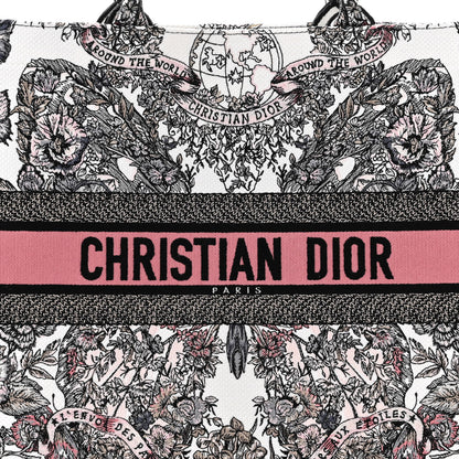 Christian Dior Canvas Embroidered Large Butterfly Around The World Book Tote White Pastel Pink 8 of 12