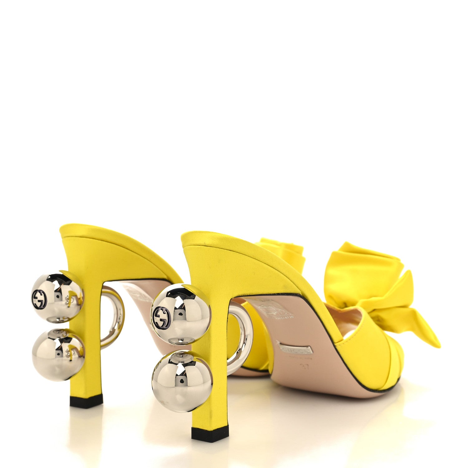 Gucci Satin Embellished Shawana High Heel Slide Sandals 37 Shine Yellow 4 of 10