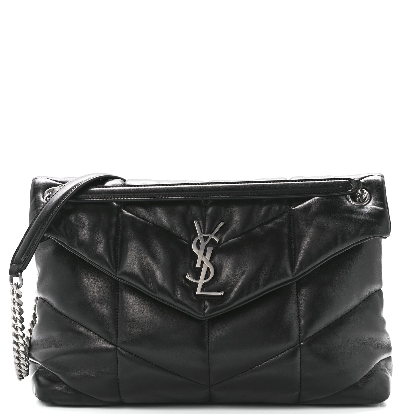 Lambskin Quilted Medium Loulou Puffer Monogram Chain Satchel Black