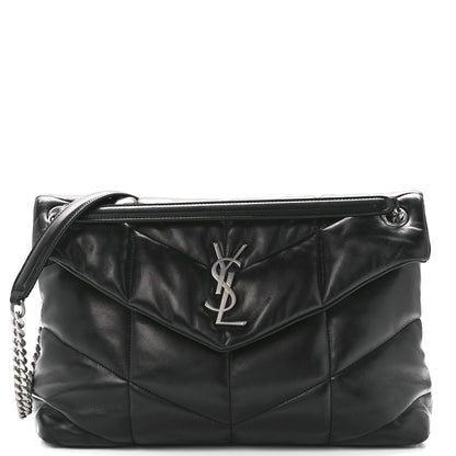 Saint Laurent Lambskin Quilted Medium Loulou Puffer Monogram Chain Satchel Black 9 of 12