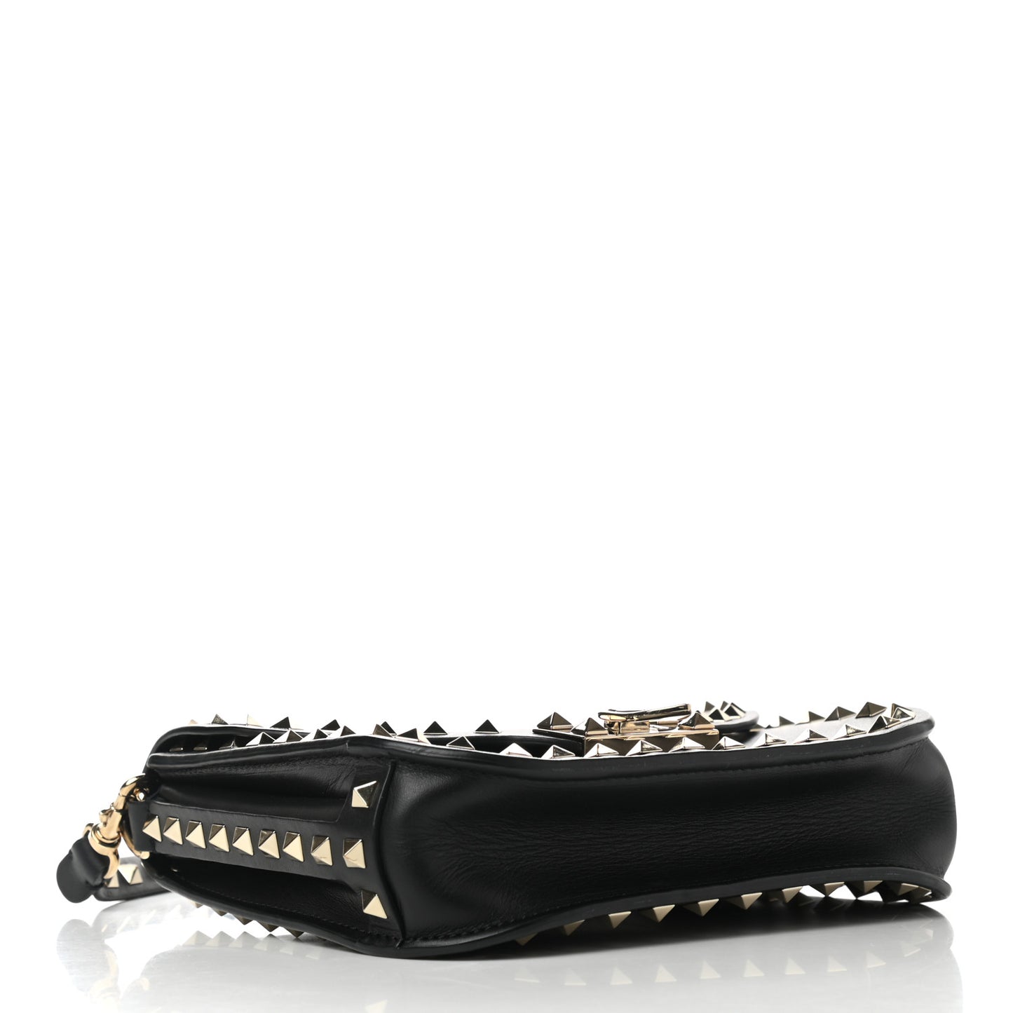 Vitello Rockstud Shoulder Flap Messenger Bag Black