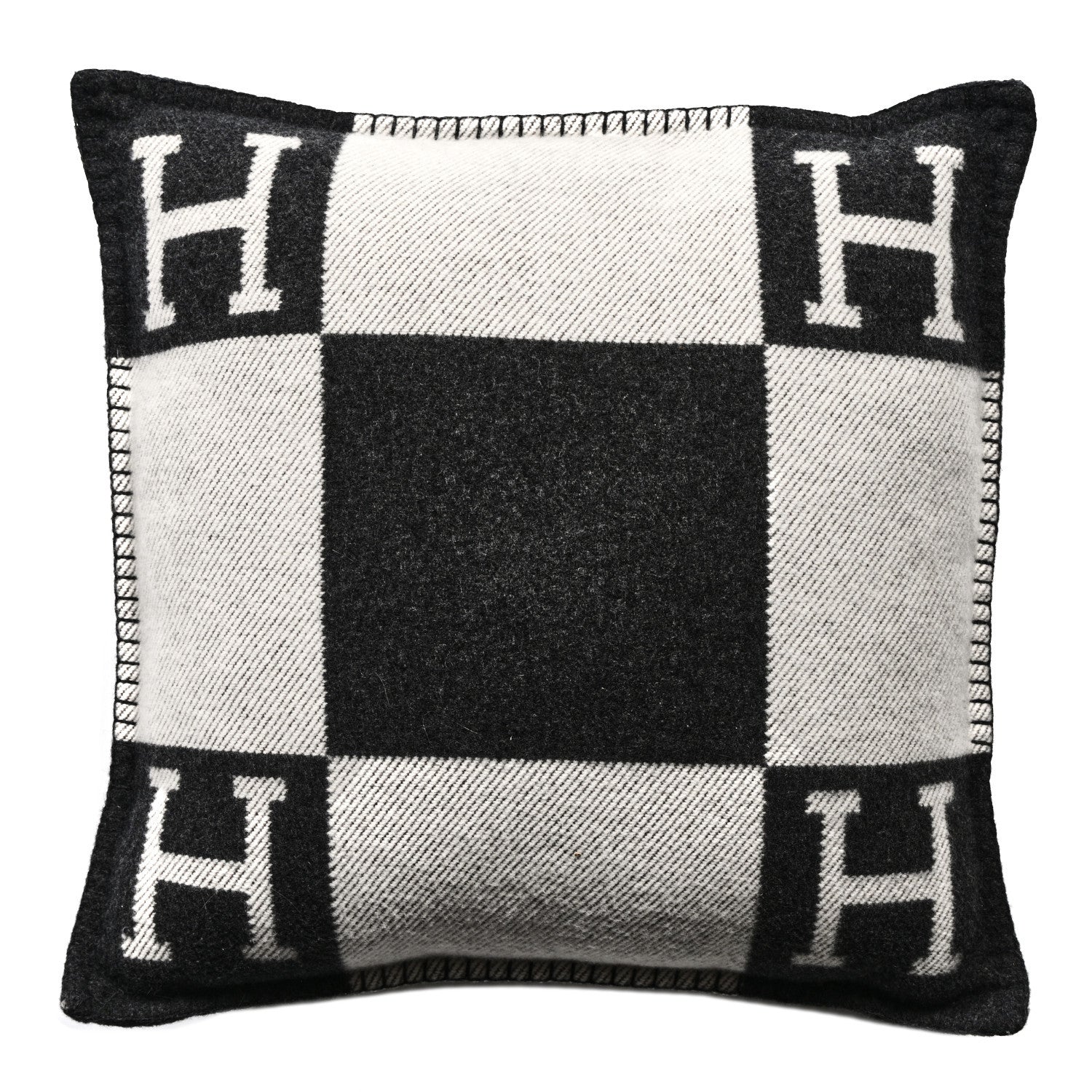 Hermes Wool Cashmere Avalon Pillow PM Ecru Gris Fonce 1 of 3