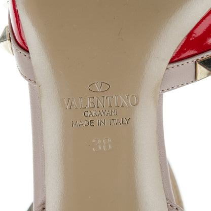 Valentino Garavani Patent Rockstud Ankle Strap Low Heel Pumps 38 Red Poudre 6 of 6