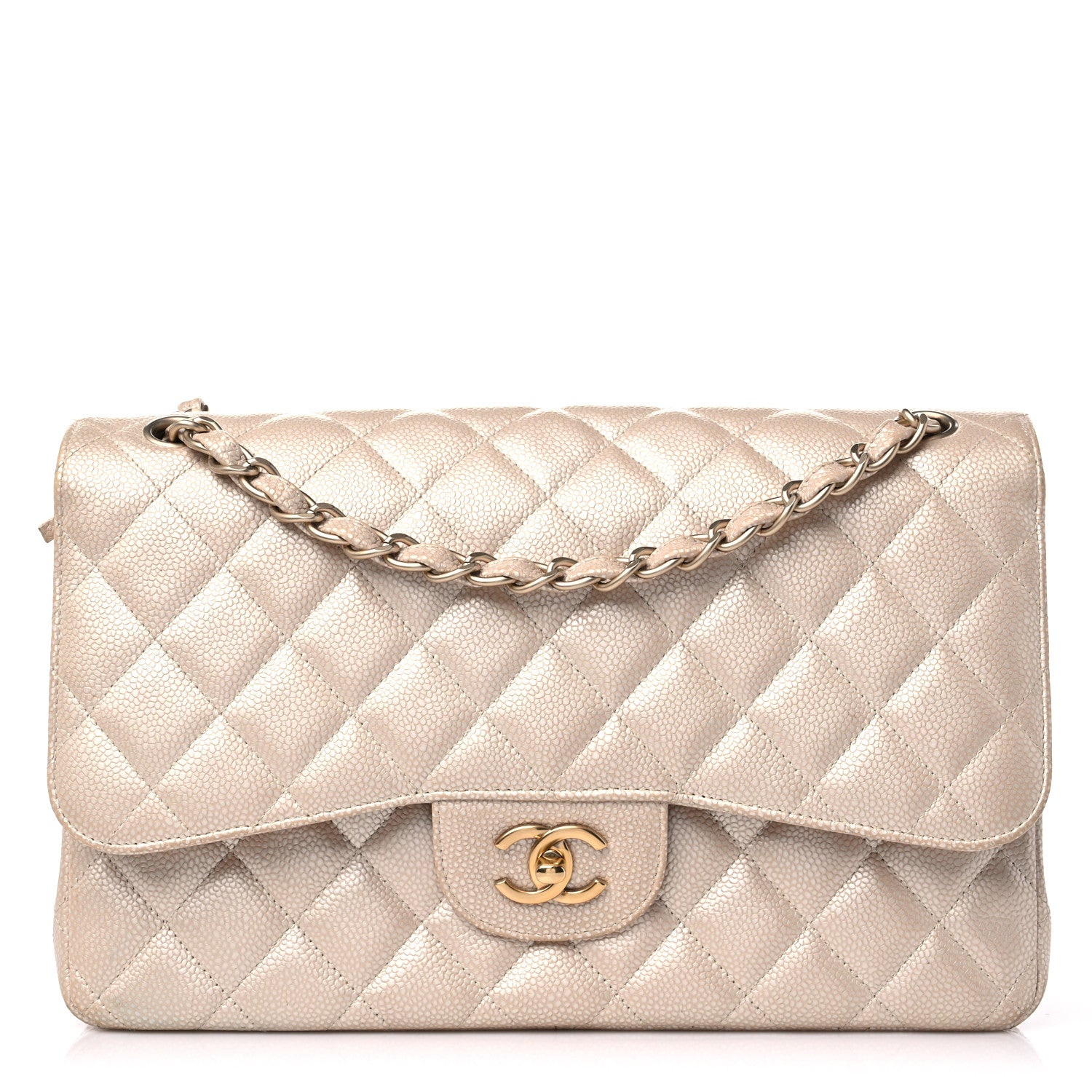 Chanel Pearly Caviar Quilted Jumbo Double Flap Light Beige 1 of 16
