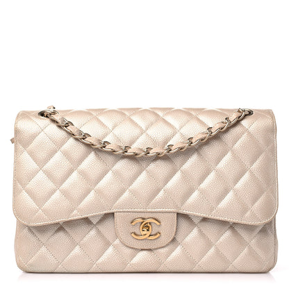 Chanel Pearly Caviar Quilted Jumbo Double Flap Light Beige 1 of 16