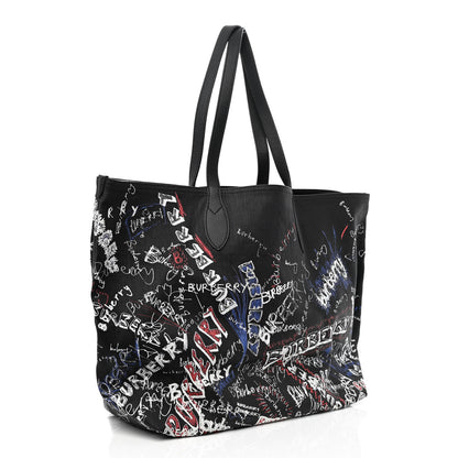 Burberry Coated Canvas Mega Check Sketchbook Medium Reversible Doodle Tote Black 3 of 27
