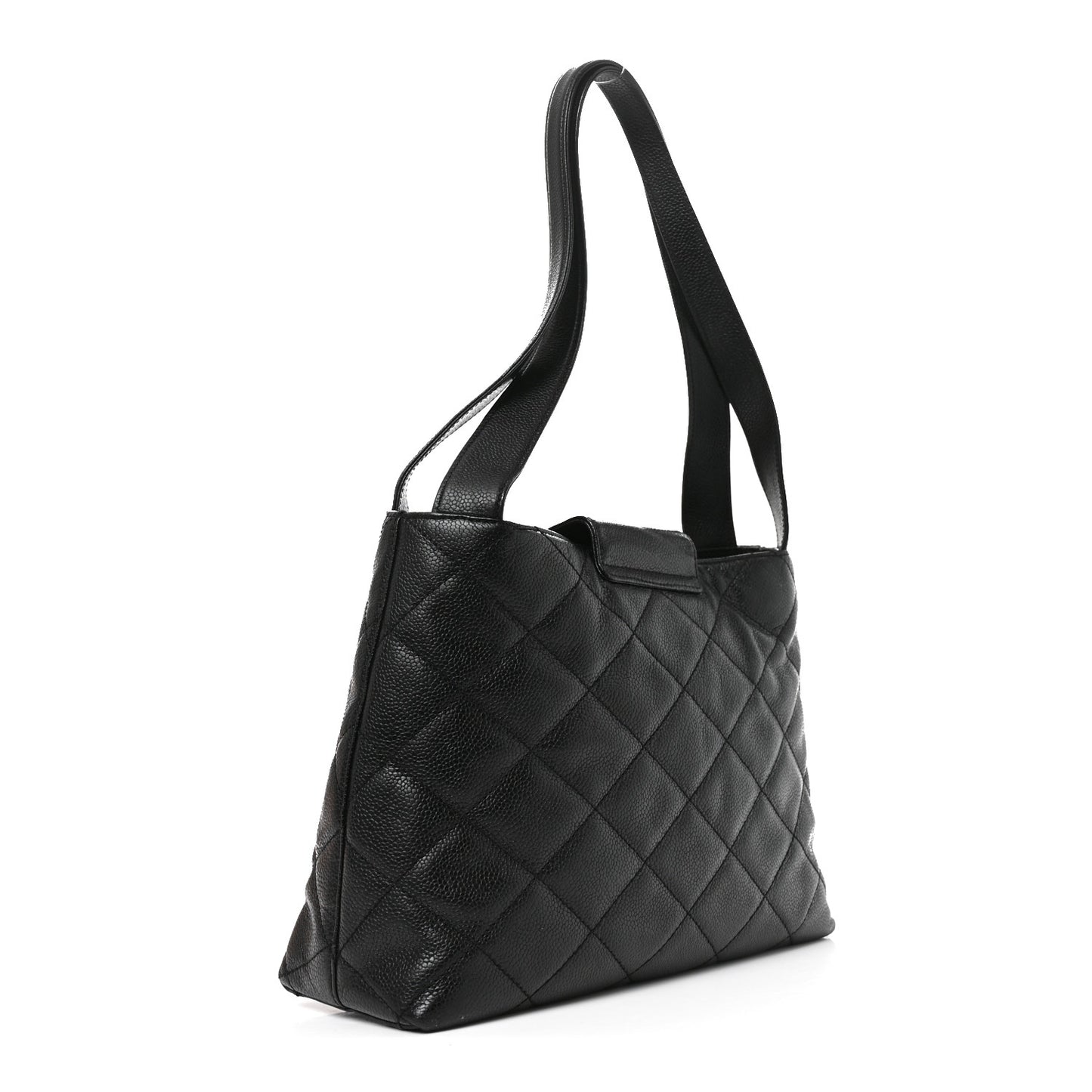 Caviar Diamond Flap Shoulder Bag Black