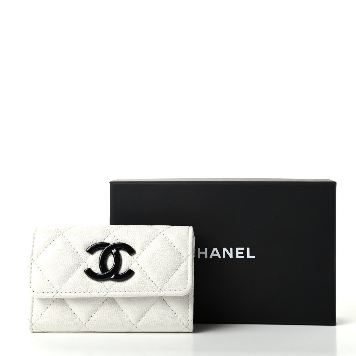 Caviar Quilted My Everything Flap Card Holder White