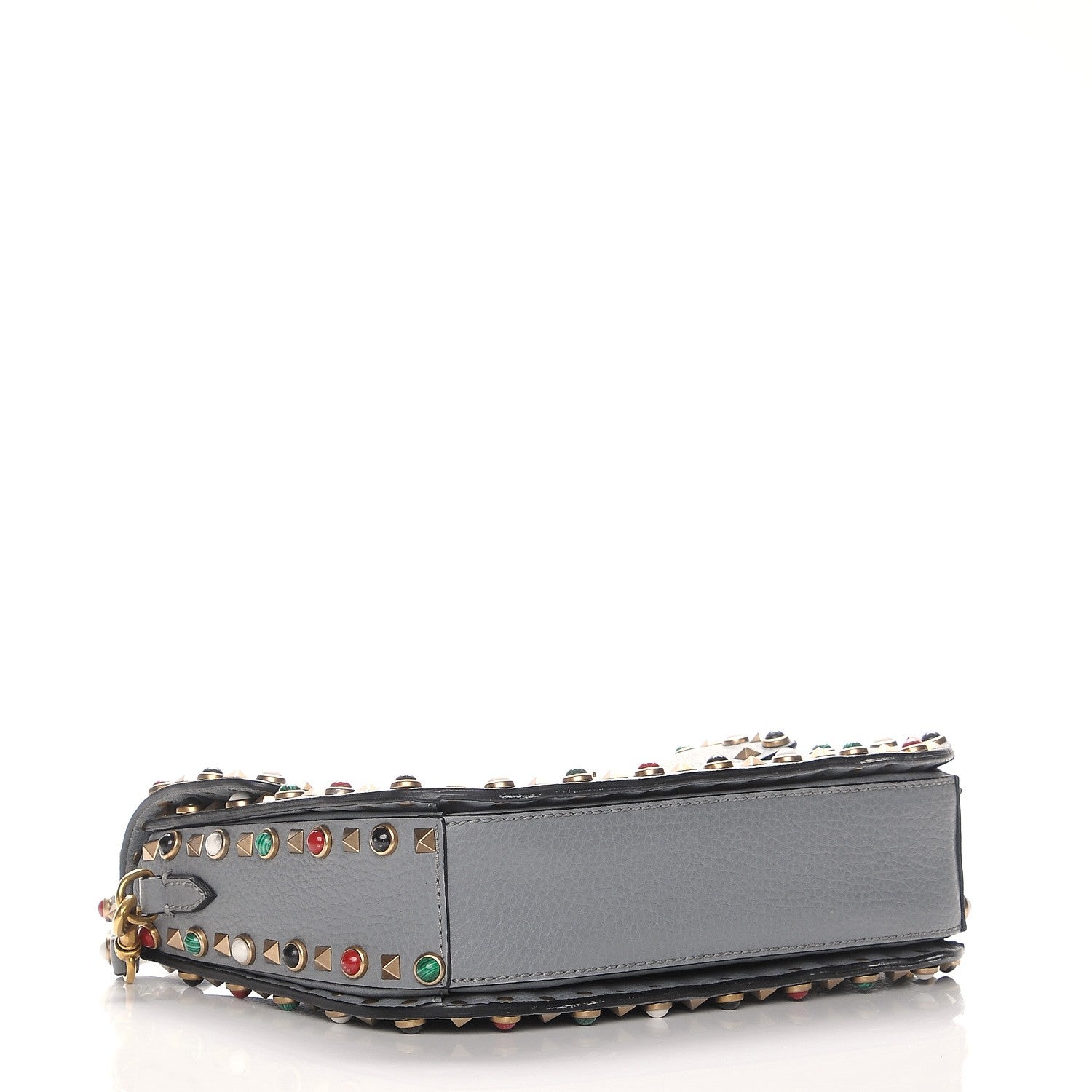 Valentino Garavani Pebbled Calfskin Medium Rockstud Rolling Flap Saddle Bag Light Stone 4 of 11