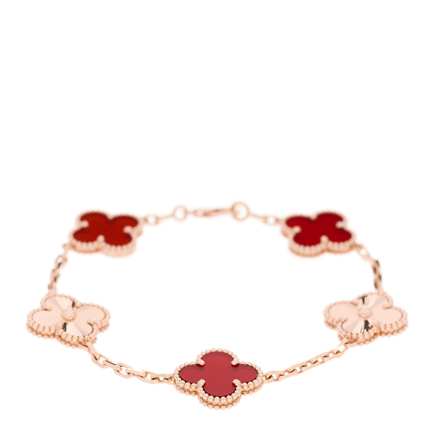18K Rose Gold Carnelian 5 Motifs Guilloche Vintage Alhambra Bracelet