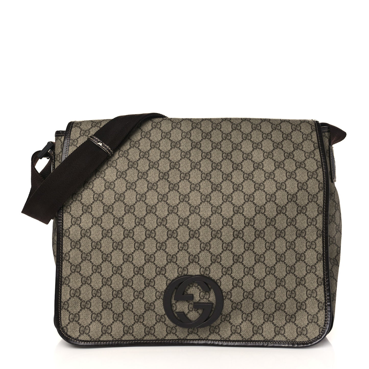 GG Plus Monogram Large Interlocking G Flap Messenger Bag Beige Dark Brown