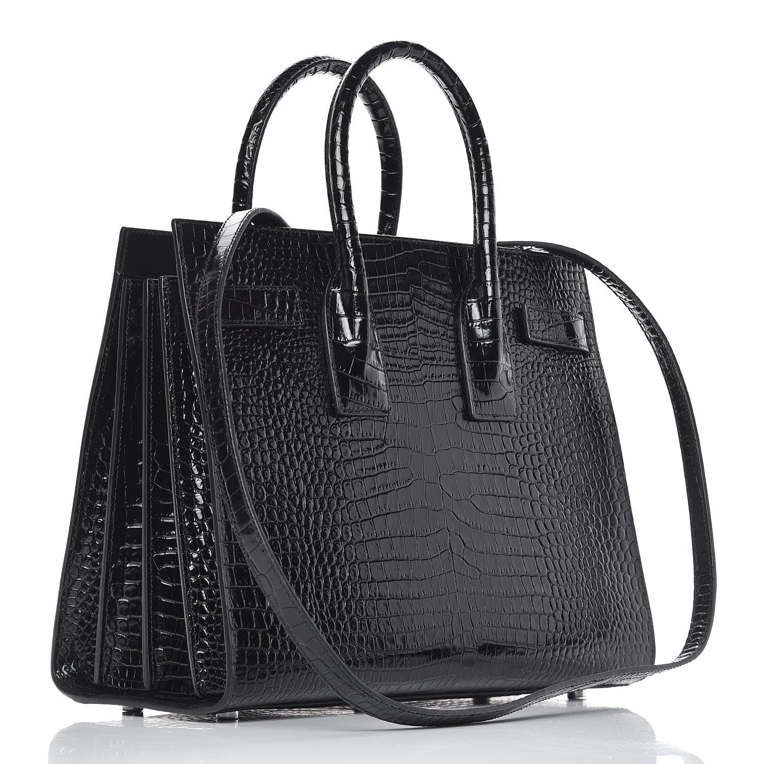 Saint Laurent Calfskin Crocodile Embossed Small Sac de Jour Black 3 of 9