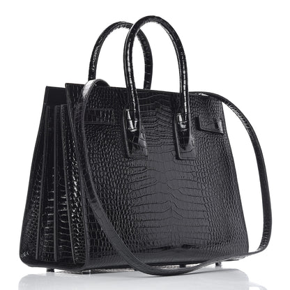 Saint Laurent Calfskin Crocodile Embossed Small Sac de Jour Black 3 of 9