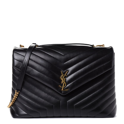 Saint Laurent Calfskin Y Quilted Monogram Large Loulou Chain Satchel Black 1 of 4