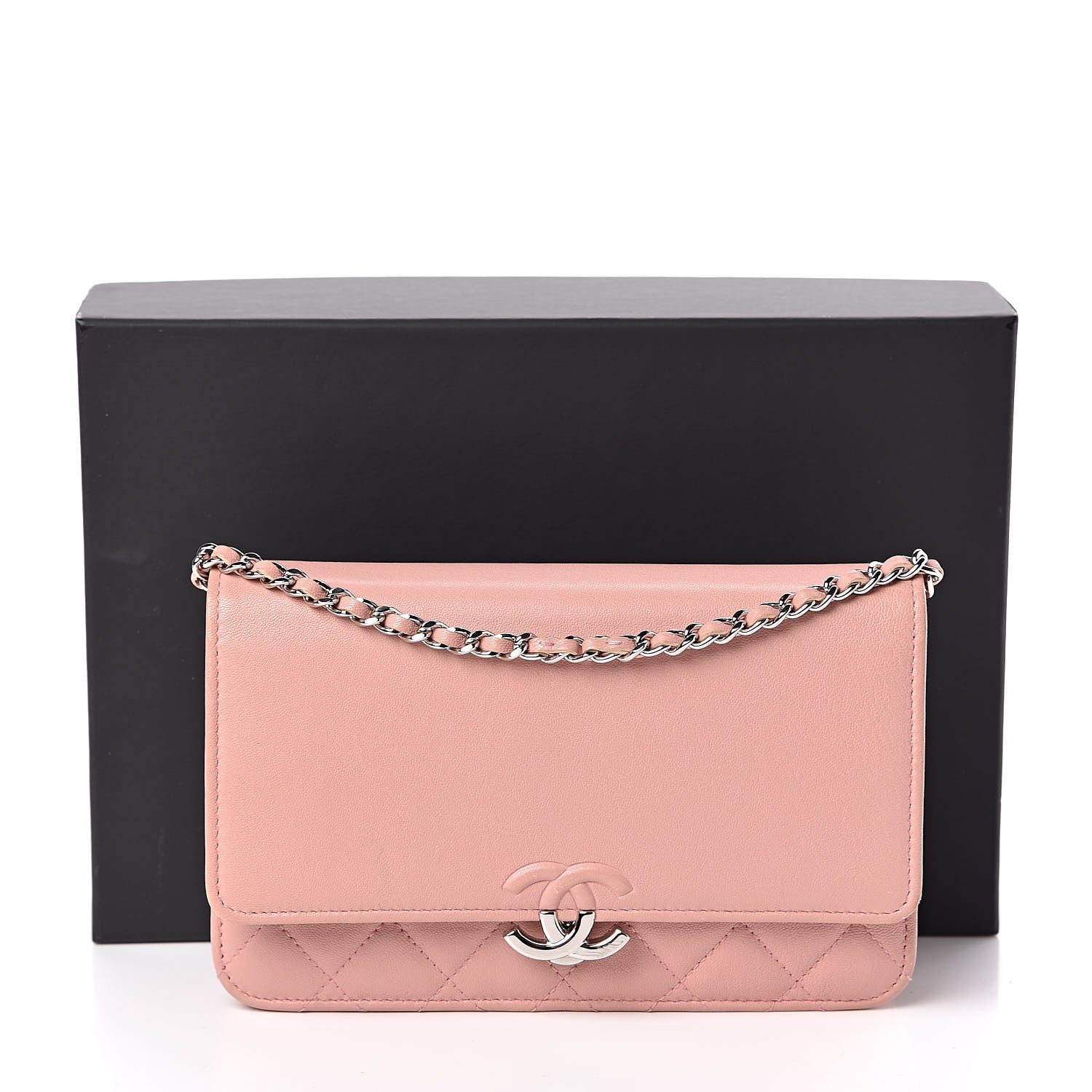 Chanel Goatskin Quilted CC Box Wallet on Chain WOC Pink 14 of 14
